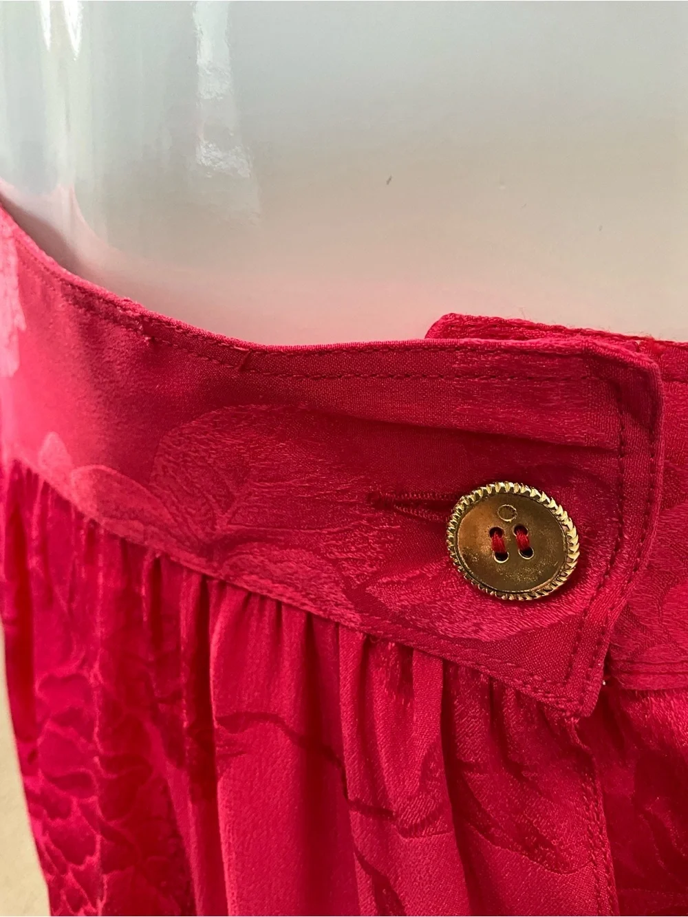CHANEL Vintage 3 Pc Red Silk Floral Jacquard Pantsuit Set Jacket Top Pants XS/S